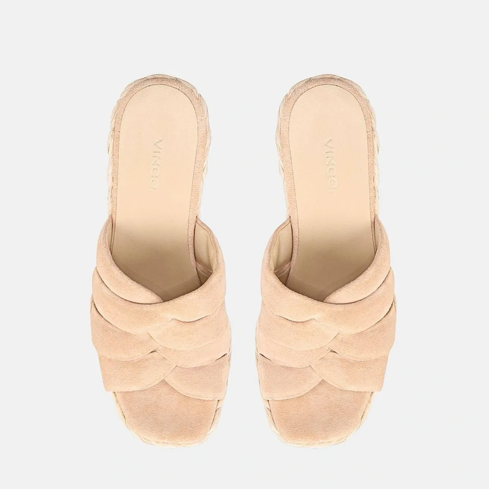 New Vince Gilian Braided Strap In Blonde Suede Espadrille Wedge Sandals Size 8